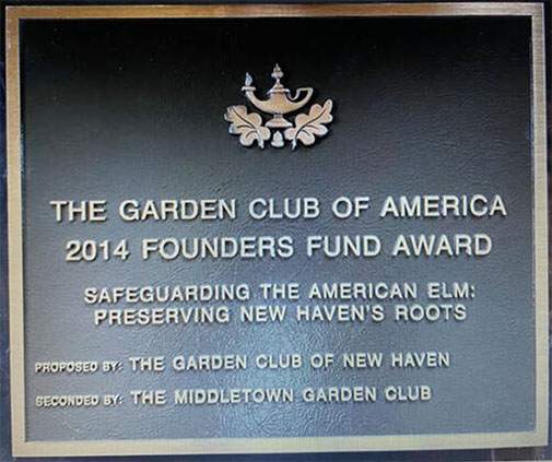 The Garden Club of America Founder’s Fund Award received for project “Safeguarding the American Elm: Preserving New Haven’s Roots”
